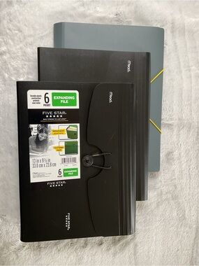 Set of 2 Five Star 6 Pocket Expanding File and Another of Unknown Brand 3 Total